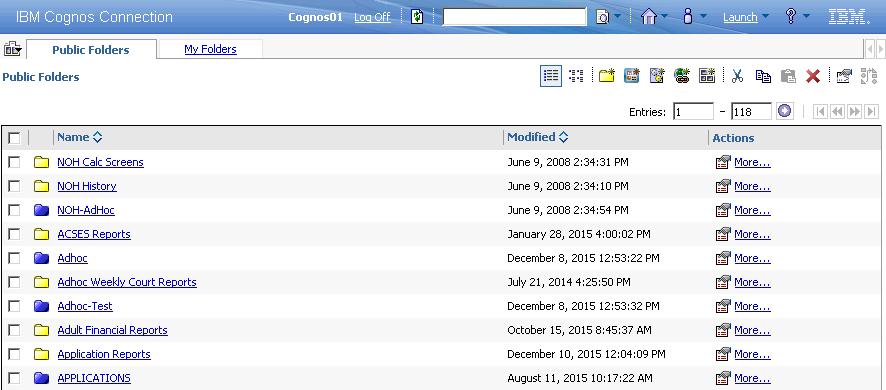 Understanding IBM Cognos Connection Once you have successfully logged into IBM Cognos, or selected IBM Cognos content from the Welcome page,
