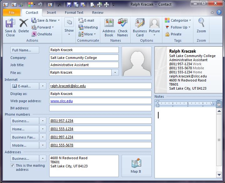 Creating and Editing Business Cards Outlook 2010 automatically creates an Electronic Business Card for each contact created in your contacts folder.