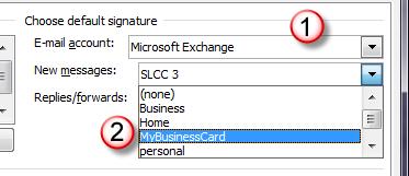 Find your business card in the list. 2. Click OK. You card will appear in the Edit Signature display area.