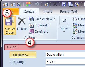 This opens their Contact file. On the Ribbon 1. select the Contact tab, Options group then 2. click the Categorize button. This opens the Category List. 3.