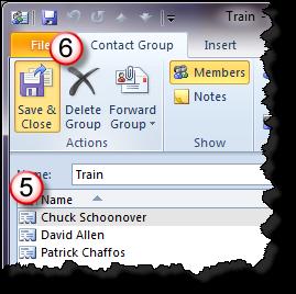 5. When you have selected all the contacts for the group: 6. In the Contact group window, click on Save & Close.