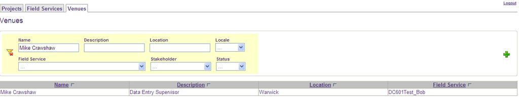 OR select the VENUES tab (easiest fr assigning a Data Entry Supervisr t a number f prjects) N.B.