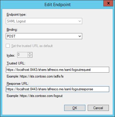 4.2 In the Endpoints tab, click on add SAML to add a new endpoint: E.g. 1. For the Endpoint type, select SAML Logout. 2. For the Binding, choose POST. 3.