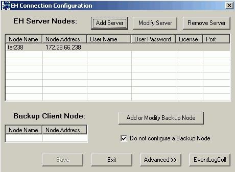 Installing the Client Patch File Section 3 Installation This displays the Connection Configuration main window Figure 5. Figure 5. EH Connection Configuration Dialog b.