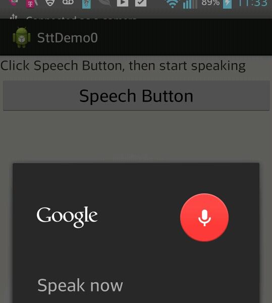 When the user clicks on the speech button, the app presents a dialog as shown in Figure 10-4(a).