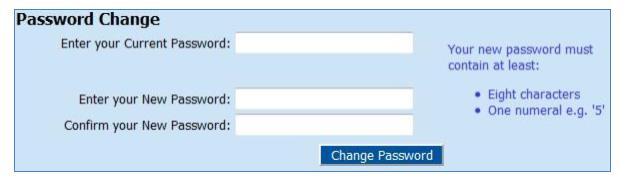Changing Your Password You can change your password at any time by selecting Configuration menu then Change Password.