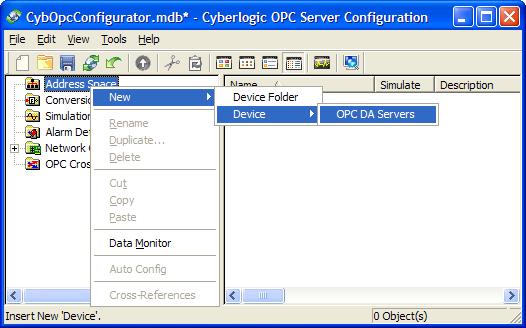 Creating the OPC DA Server Device You can create an OPC DA Server device,