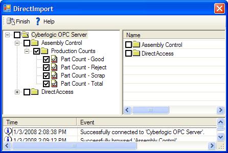 The DirectImport window will open and will show all of the data items in the OPC server you are importing from.