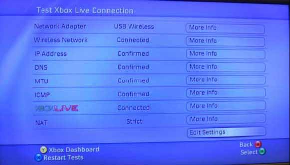 13 The Test Xbox Live Connection results should show as connected (IP address