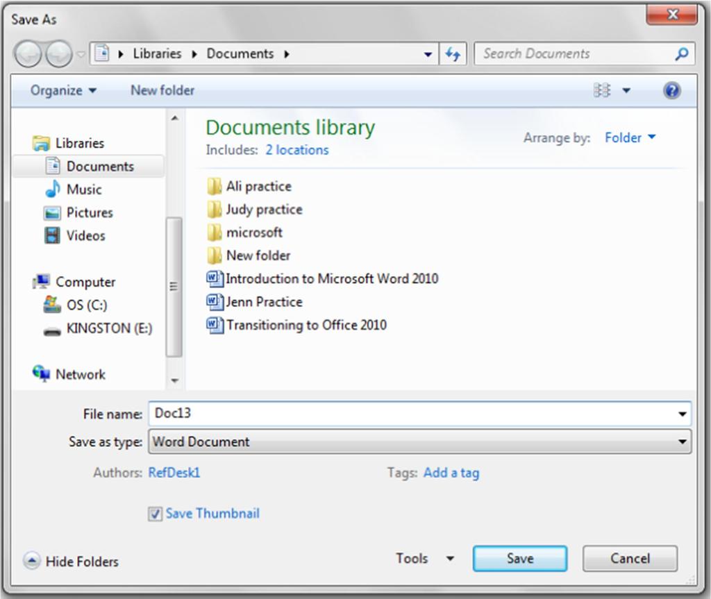 Items that appear in the Documents Library are physically saved in a Computer folder. Selecting Text To change any attributes of text, you must highlight it first.