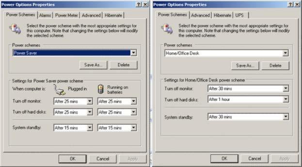 Compare desktop and laptop power options