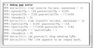 Output of the debug ppp error Command You can use the debug ppp error command to display protocol errors and error statistics associated with PPP connection negotiation and operation.