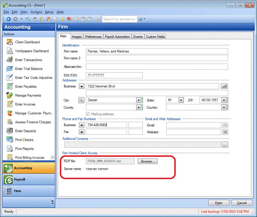 One-Time Steps to Configure Accounting CS for Use with Client Access 4. Press ENTER to save your changes and upload the RDP file to NetClient CS.