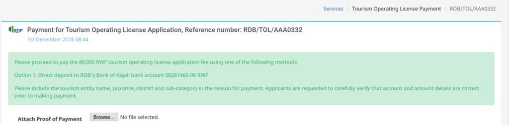 2.2 MAKING PAYMENT Once you click on the Proceed to Payment button, the following payment form appears. Attach the payment receipt and click on Finalize Application button.