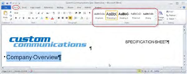 Microsoft Word 2007 Styles and Formatting Word 2010 Headings Select the Home Ribbon in Word 2010 and select the proper heading from the styles group (See Figure 3.