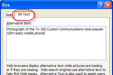 the Alt Text tab and enter the alternative text (See Figure 11.