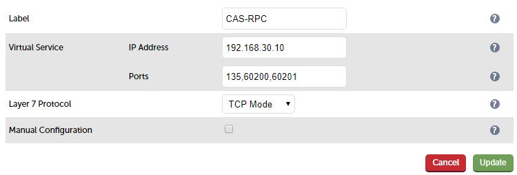 Appliance Configuration for Exchange 2010 3. Enter an appropriate label for the RIP, e.g. CAS1 4. Change the Real Server IP Address field to the required IP address, e.g. 192.168.30.20 5.