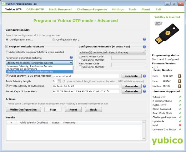 If you want to click Write Configuration each time you insert a YubiKey, do not select Automatically program YubiKeys when inserted. 6.