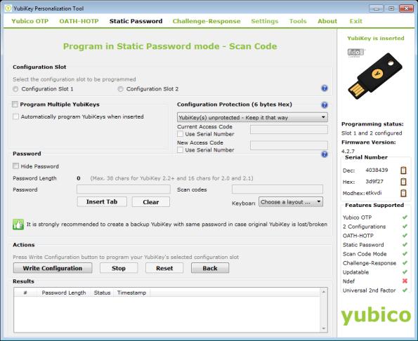 4. Click Scan Code, and from the Configuration Slot group, select the YubiKey configuration slot that you want to configure. 5.