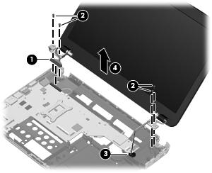 d. Optical drive (see Optical drive on page 60) e. Top cover (see Top cover on page 64) Remove the display assembly: 1. Turn the computer display-side up, with the front toward you. 2.