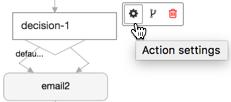 The branch labeled Default identifies the branch the workflow follows if the condition you identify is not met. 2. Click on the decision node, then click the Action Settings icon. 3.