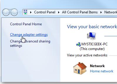 3. When the Network and Sharing Center opens,