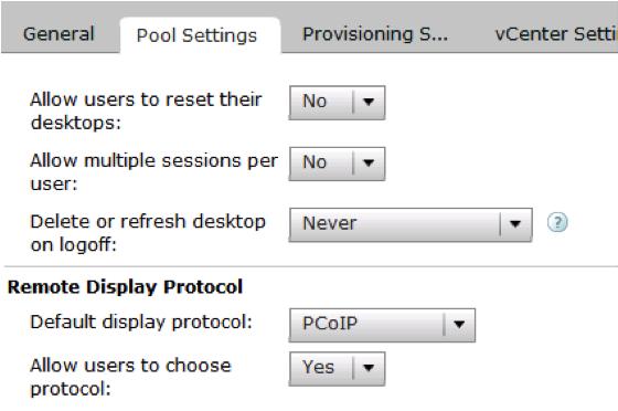 Horizon View Pool Protocol Selection When you create or edit Horizon View pools from the View Administrator console, you can choose which protocol, PCoIP or RDP, to use by default when users launch