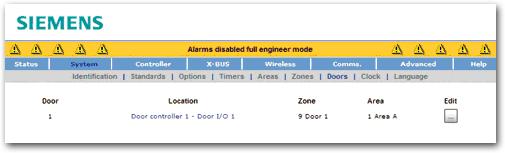 Engineer programming via the browser Configuring zones, doors and areas 15 15.8.3 Editing a door 1. Select Settings > System > Doors. 2. Click the Edit button. 3.