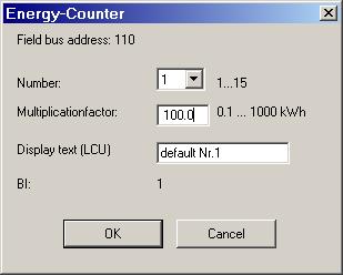 REF 542plus 1MRS755871 Configuration Fig. 4.3.6.5.-1 Configuring Energy Counter A060065 Field bus address The permanently assigned Field bus address is displayed here.
