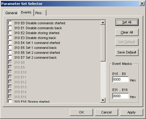 REF 542plus 1MRS755871 Configuration Fig. 4.3.9.1.-2 General tab of configuration dialog box for Parameter Set Selector A060101 Events Fig.