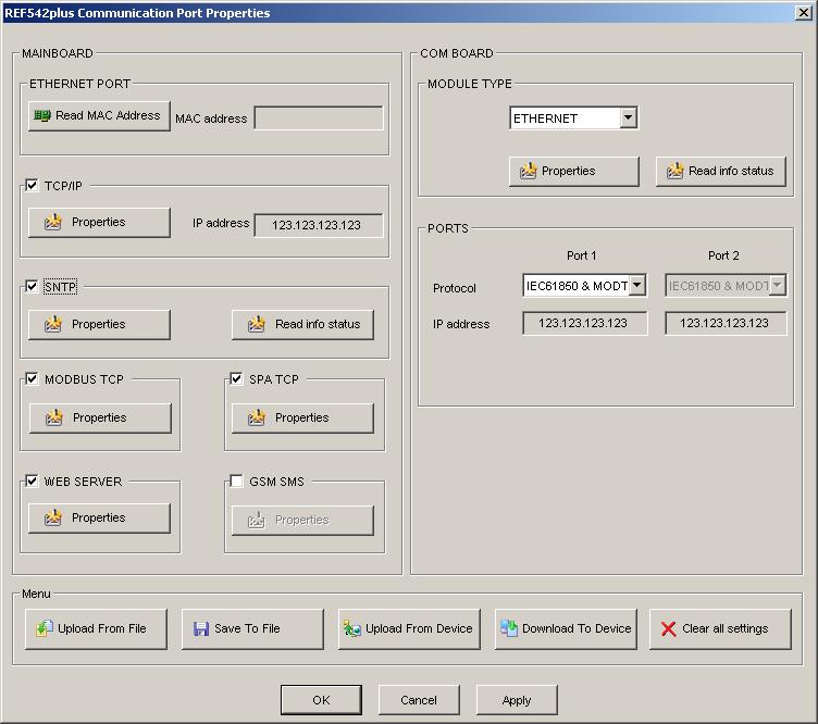 REF 542plus 1MRS755871 Hardware Starts a configuration dialog box in which settings that describe the delivery variations of the REF 542plus device can be made.