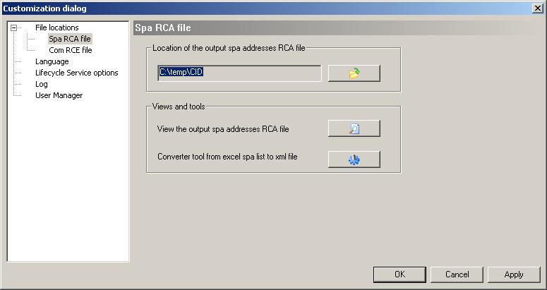 REF 542plus 1MRS755871 Fig. 3.5.9.6.-1 Customization of the file location SPA RCA file A080228 Fig. 3.5.9.6.-2 Customization of the file location Com RCE file A080230 In this dialog it is possible to select the folder containing the default events RCE file.