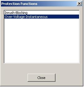 10.5.-2 Dialog box Drawing menu > Utilities > Protection Functions A051676 Double-clicking a protection function from the list, the protection function block on the editor is shown and