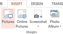 To insert a digital picture/image in a slide rather than clip art: Click on Insert tab at the top of the window. Click the Picture button.