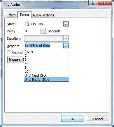 Click the After: radio button in the Stop playing area of the Play Audio window that