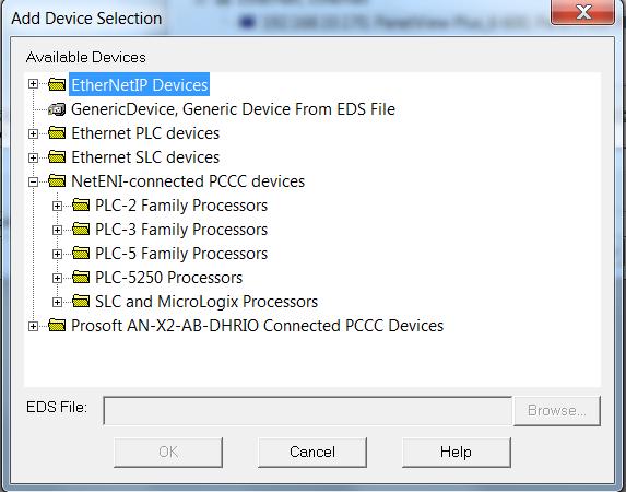 PCCC devices, select the appropriate processor family folder,