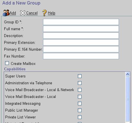 voicemail box, do the following: 1. Go to Configure > Groups. 2. Click Add.