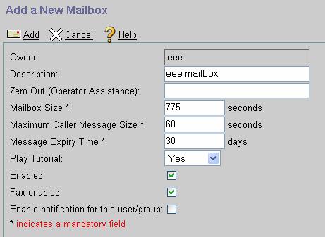 5. The Add a New Mailbox screen appears. Click Add. Configuring a Distribution List A distribution list is used to send a voice-mail message to multiple users at the same time.
