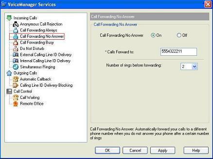 Setting Up Toolbar Services 4.1.3 Call Forwarding No Answer This feature activates an alternate line to receive calls after a certain number of rings. Figure 13.