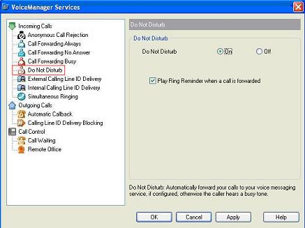 Setting Up Toolbar Services 4.1.5 Do Not Disturb This feature reroutes all calls to a voice messaging system. Figure 15.