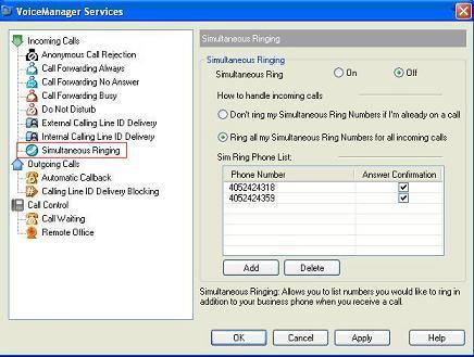 Setting Up Toolbar Services 4.1.8 Simultaneous Ringing Figure 18. Simultaneous Ringing page The table below contains the fields and their descriptions on the Simultaneous Ringing page.