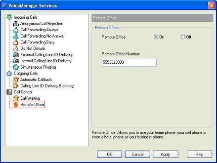 Setting Up Toolbar Services 4.3.2 Remote Office Remote Office allows you to substitute phone numbers; e.g., activate an alternate number for your office phone number. Figure 22.