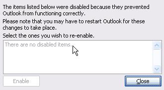 and select About Microsoft Office. (See Figure 43). Result: A dialog window appears. Select Disabled Items.