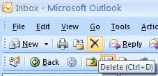 NCMail: Outlook 2007 Email User s Guide 14 Deleting unwanted messages If you do not want to keep the message, you can click-on the X button, in the button bar, to send the message to a Delete folder.