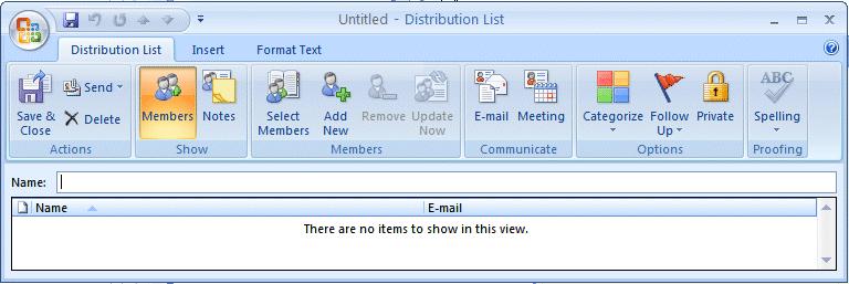 NCMail: Outlook 2007 Email User s Guide 26 The following Untitled Distribution List menu screen will now appear: