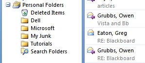 Personal Folders you created can still be seen in the Preview Pane on the left side of the screen. To move a single e-mail message from one folder (Inbox, etc.