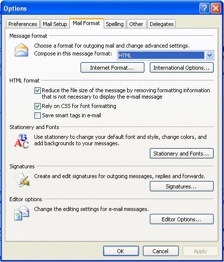 NCMail: Outlook 2007 Email User s Guide 37 When the above screen appears click-on the Mail Format Tab (see top