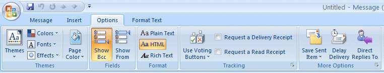 NCMail: Outlook 2007 Email User s Guide 40 The Options Tab/Ribbon The Format Text Tab/Ribbon When you are typing your e-mail messages you will have all of the power that is inherent in Microsoft Word