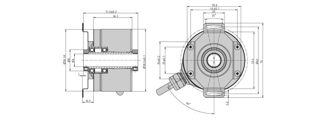 DIMENSIONED DRAWINGS (continued) Through hollow shaft Dim. Hollow shaft Ø Unit A 10 +0.012 12 +0.