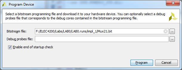 Download to Hardware(5) In the dialog box, make sure the correct bit file